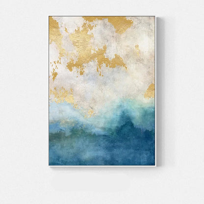 Golden Blue Marble Print Wall Art Fine Art Canvas Prints - Chic Abstract Pictures For Living Room Dining Room Home Office Art Decor