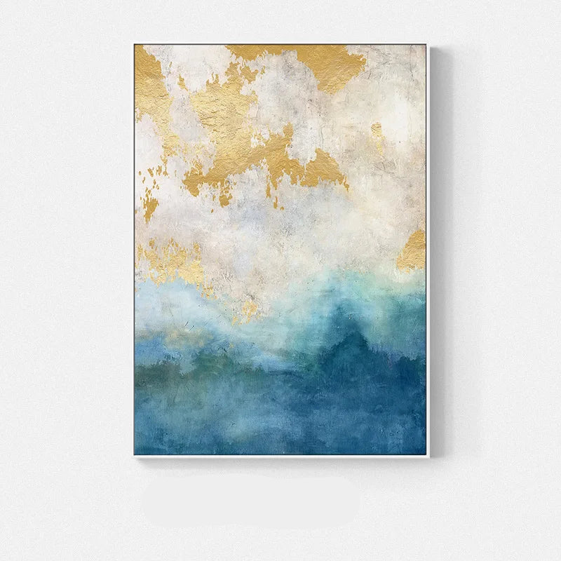 Golden Blue Marble Print Wall Art Fine Art Canvas Prints - Chic Abstract Pictures For Living Room Dining Room Home Office Art Decor