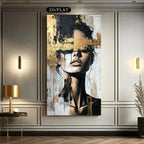 Large Format Golden‑Accented Abstract Portrait Canvas Print – Modern Chic Black White Wall Art for Contemporary Living Rooms, Salon Hallways & Luxury Minimalist Interiors