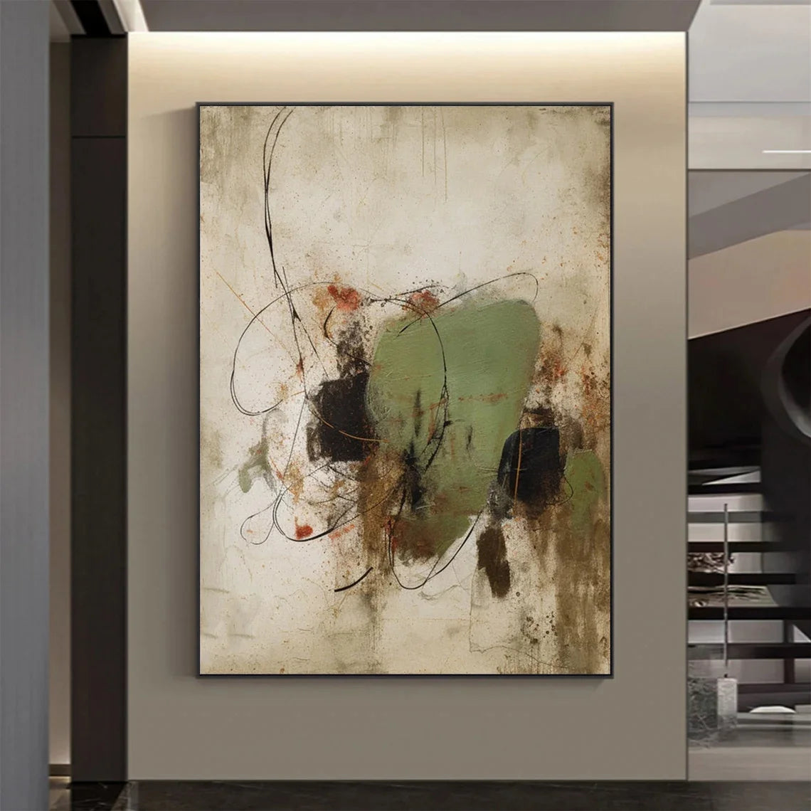 Large Modern Abstract Brushstroke Canvas Print Wall Art – Earthy Neutral Unframed Painting for Contemporary Living Room & Office Interior Decor