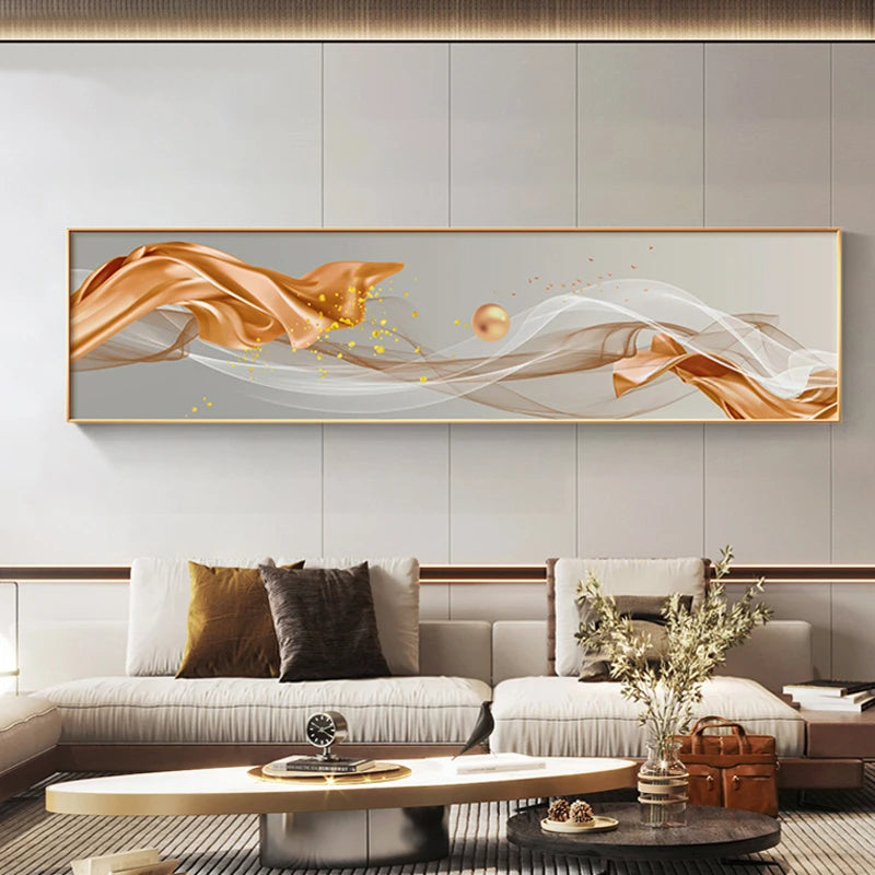 Light Luxury Abstract Flowing Ribbon Landscape Wall Art Fine Art Canvas Prints - Wide Format Art For Above The Sofa Art For Above The Bed