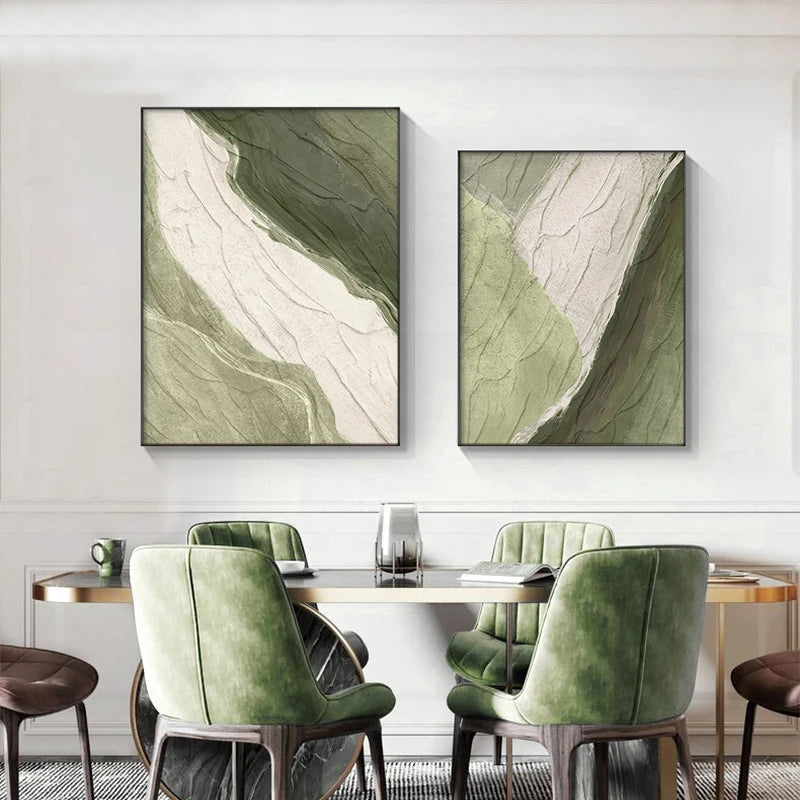Earthy Tones Green Brown Abstract Wall Art Fine Art Canvas Prints - Art For Modern Apartment Living Room Dining Room Art For Contemporary Interiors