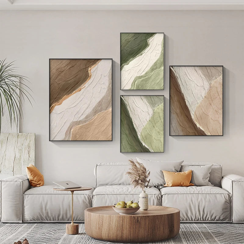 Earthy Tones Green Brown Abstract Wall Art Fine Art Canvas Prints - Art For Modern Apartment Living Room Dining Room Art For Contemporary Interiors