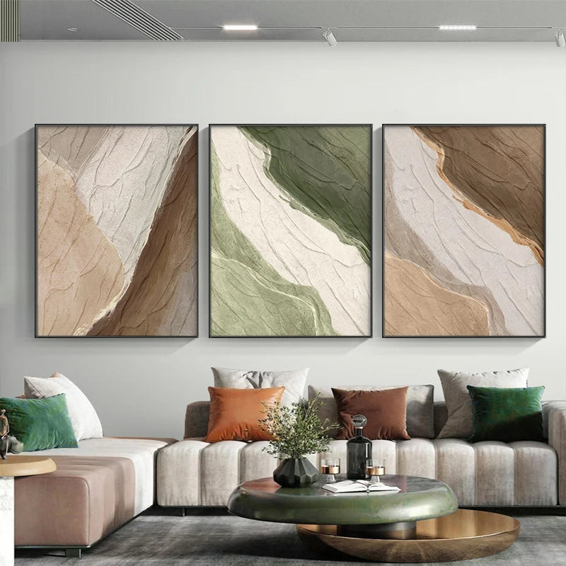 Earthy Tones Green Brown Abstract Wall Art Fine Art Canvas Prints - Art For Modern Apartment Living Room Dining Room Art For Contemporary Interiors