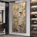 Decorative wall art with birds and flowers in a modern interior setting