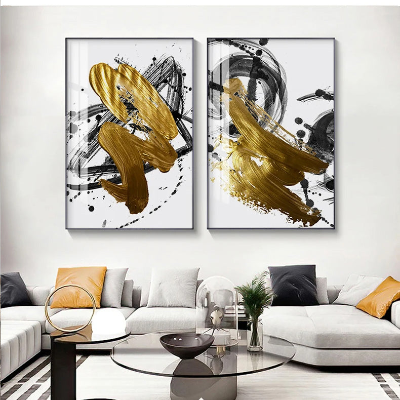 Light Luxury Black Golden Thick Brush Abstract Wall Art Fine Art Canvas Prints - Modern Art For Living Room Dining Room Art For Contemporary Interiors