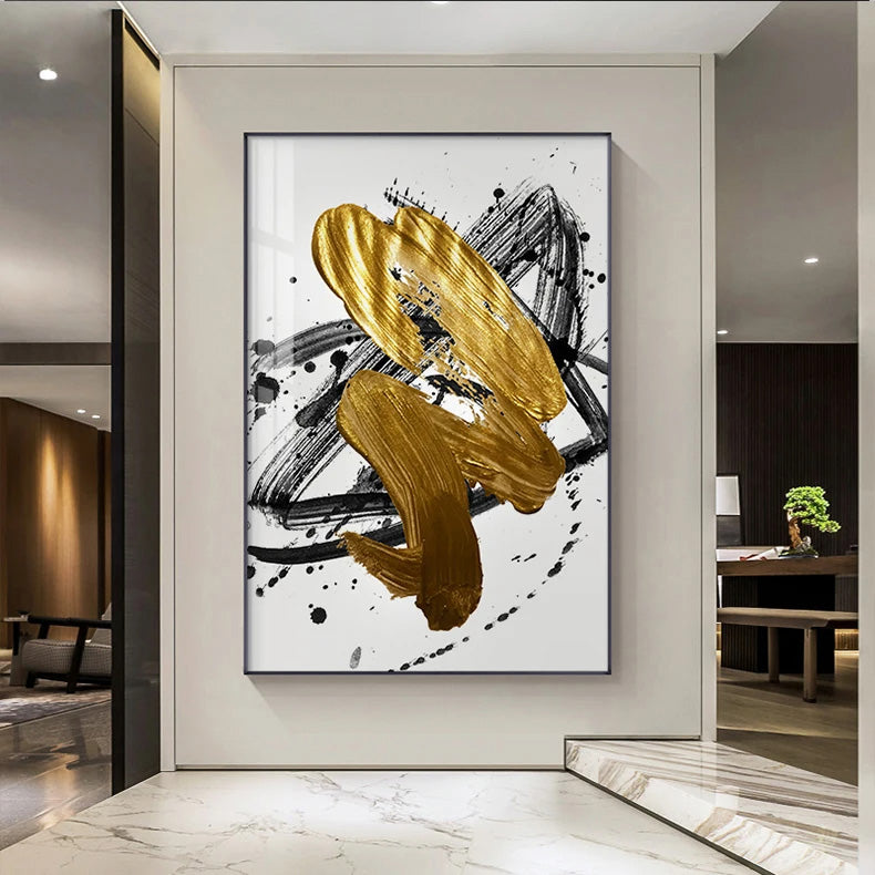 Light Luxury Black Golden Thick Brush Abstract Wall Art Fine Art Canvas Prints - Modern Art For Living Room Dining Room Art For Contemporary Interiors