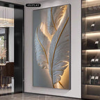 Light Luxury Feather Wall Art – Abstract Golden Silver Design – Large Unframed Canvas Print for Modern Apartment Living Room Salon Foyer
