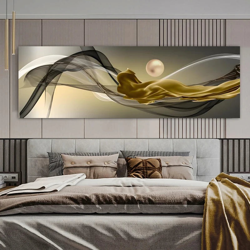 Light Luxury Flowing Ribbon Concept Abstract Wall Art Fine Art Canvas Prints - Wide Format Pictures For Bedroom Above The Bed Modern Art For Above The Sofa