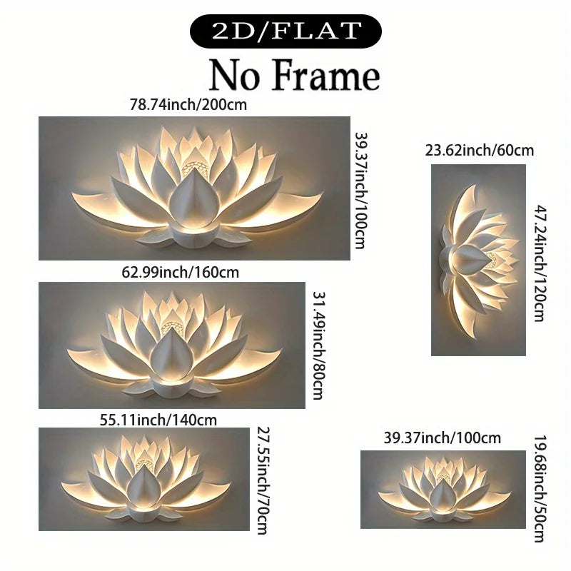 Lotus-shaped wall lights with dimensions displayed on a white background