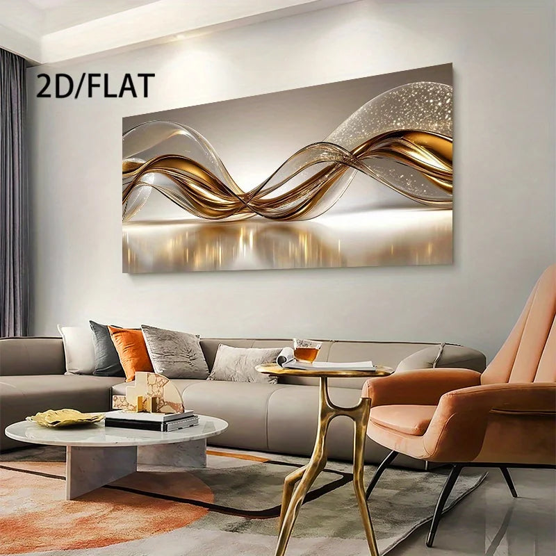 Modern living room with a large abstract painting on the wall.