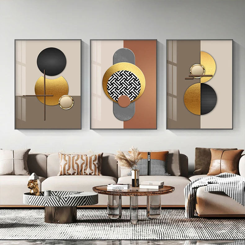 Luxury Golden Celestial Geometry Wall Art Fine Art Canvas Prints - Modern Aesthetics Artworks For Dining Room Living Room Art For Modern Apartments