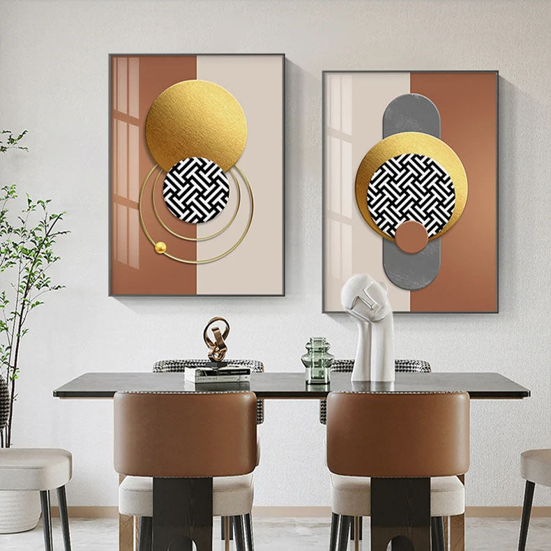 Luxury Golden Celestial Geometry Wall Art Fine Art Canvas Prints - Modern Aesthetics Artworks For Dining Room Living Room Art For Modern Apartments