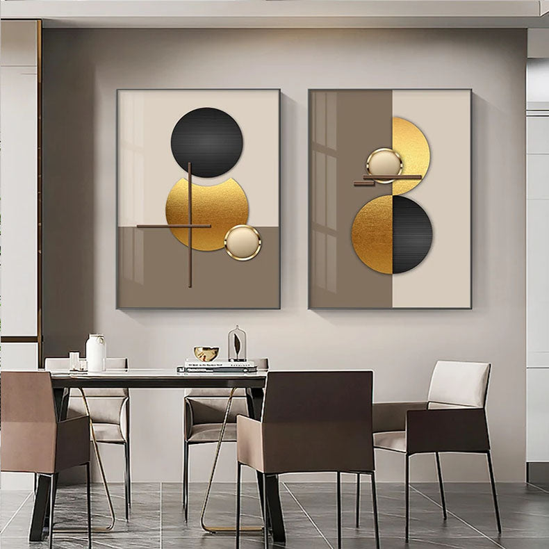Luxury Golden Celestial Geometry Wall Art Fine Art Canvas Prints - Modern Aesthetics Artworks For Dining Room Living Room Art For Modern Apartments