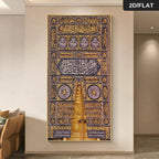 Decorative wall art of a detailed architectural design on a plain wall.