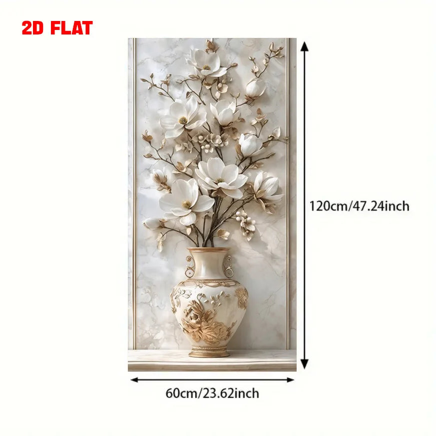 Luxury Magnolia Flower Vase Artwork – Elegant Golden‑Accented Floral Still Life Unframed Canvas Print for Modern Hallway, Living Room & Contemporary Home Decor