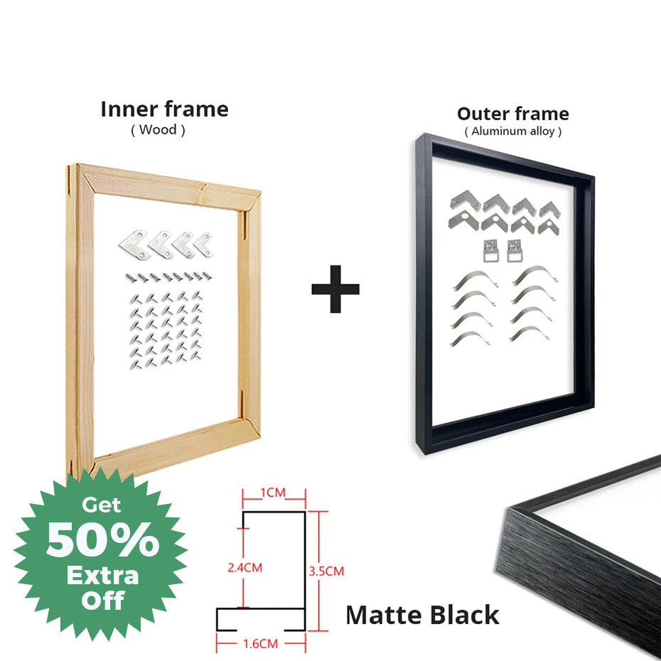 Luxury Metal Picture Frame 60x90 50x70 40x50cm etc Titanium Gold Brushed Silver Aluminium Black - DIY Picture Framing Kit For Canvas Prints + Wooden Inner Frame