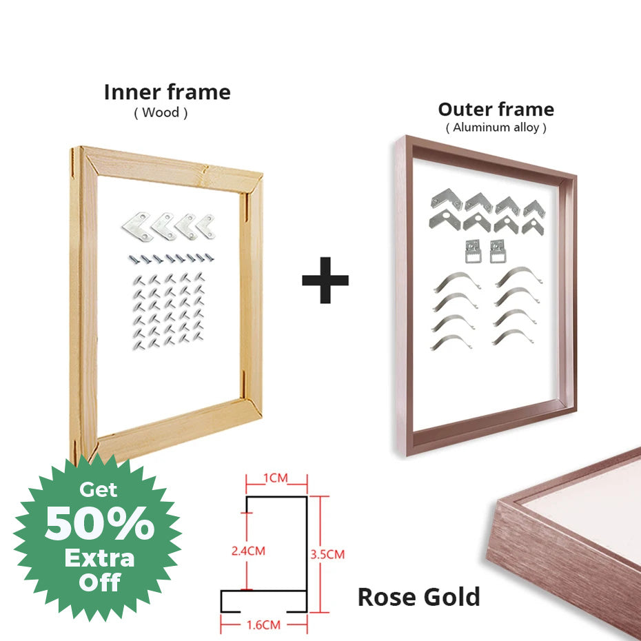 Luxury Metal Picture Frame 60x90 50x70 40x50cm etc Titanium Gold Brushed Silver Aluminium Black - DIY Picture Framing Kit For Canvas Prints + Wooden Inner Frame