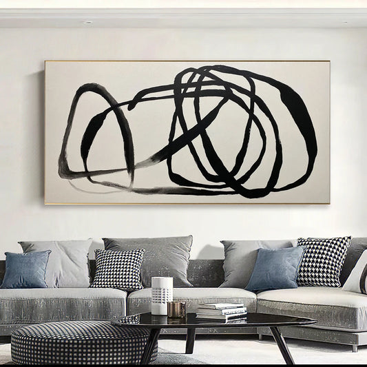 Minimalist Chaotic Black Lines Modern Abstract Wall Art Fine Art Canvas Prints - Art For Contemporary Apartment Living Room Dining Room Home Office Art Decor