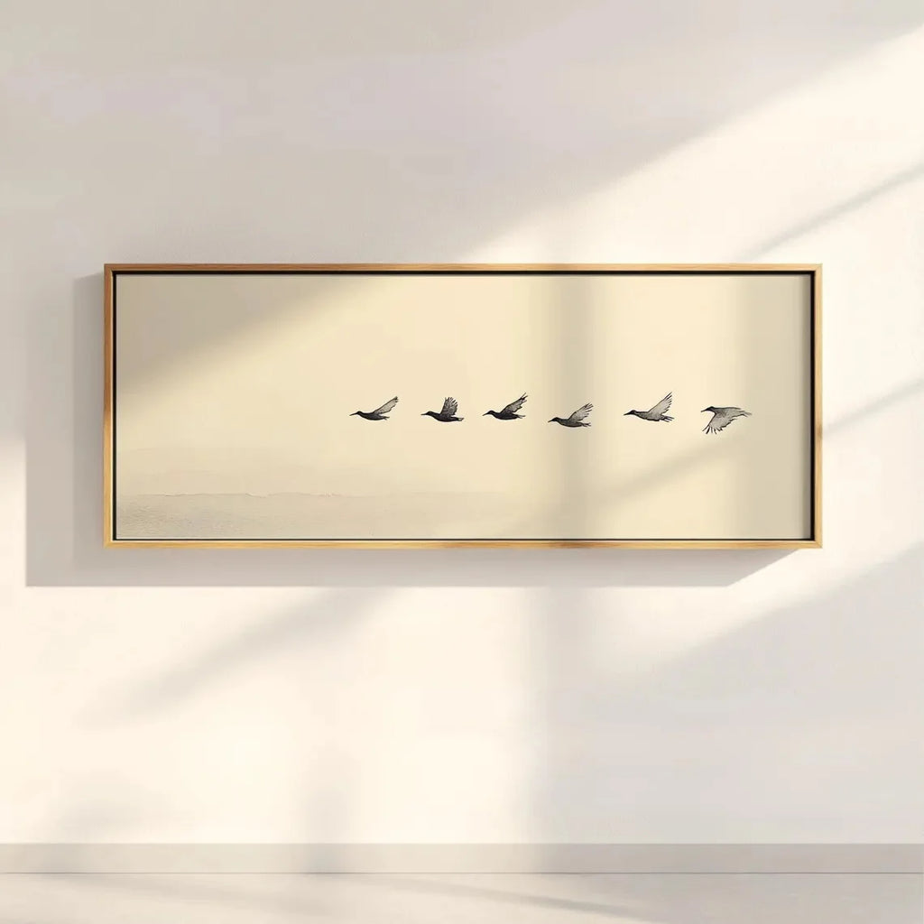 Minimalist Flock of Birds Wall Art – Neutral Modern Living Room Decor – Unframed Canvas Print for Contemporary Home Styling