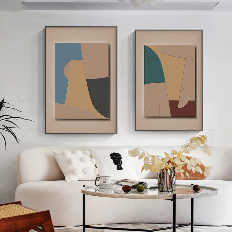 Minimalist Geometric Beige Color Block Wall Art Fine Art Canvas Prints - Modern Art For Living Room Dining Room Bedroom Art For Contemporary Interiors