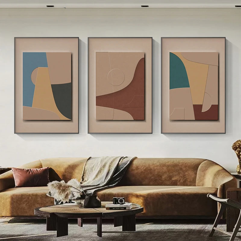 Minimalist Geometric Beige Color Block Wall Art Fine Art Canvas Prints - Modern Art For Living Room Dining Room Bedroom Art For Contemporary Interiors