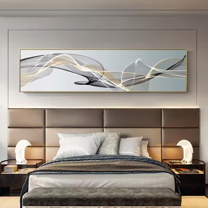 Minimalist Nordic Abstract Flowing Lines Wall Art Fine Art Canvas Prints – Wide Format Wall Decor for Bedroom & Living Room Above Bed or Sofa