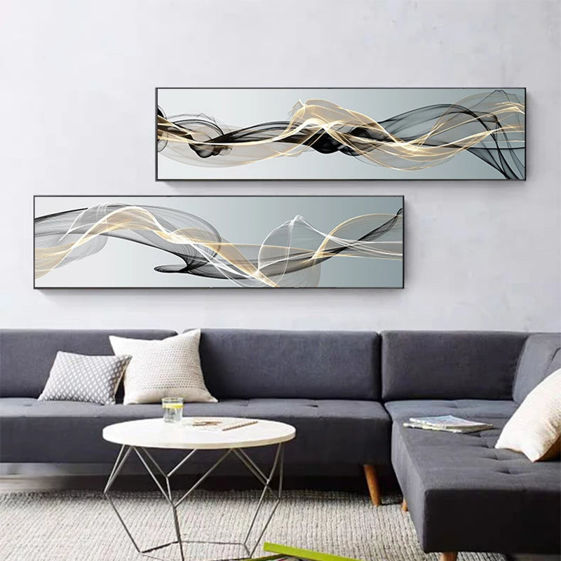 Minimalist Nordic Abstract Flowing Lines Wall Art Fine Art Canvas Prints – Wide Format Wall Decor for Bedroom & Living Room Above Bed or Sofa
