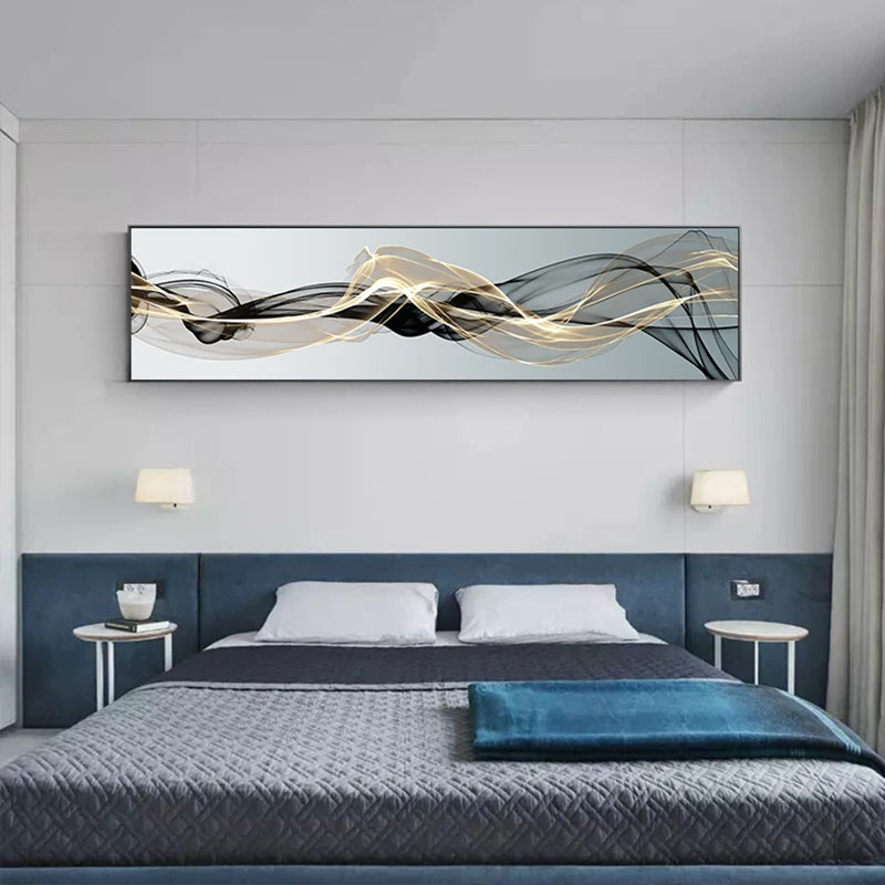 Minimalist Nordic Abstract Flowing Lines Wall Art Fine Art Canvas Prints – Wide Format Wall Decor for Bedroom & Living Room Above Bed or Sofa
