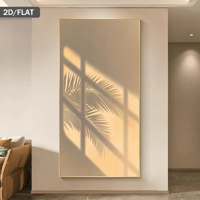 Minimalist Palm‑Leaf Shadow Wall Art – Soft Beige Neutral Picture for Modern Living Rooms, Calm Natural Light Interiors & Contemporary Minimalist Home Décor (Unframed)