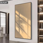 Minimalist Palm‑Leaf Shadow Wall Art – Soft Beige Neutral Picture for Modern Living Rooms, Calm Natural Light Interiors & Contemporary Minimalist Home Décor (Unframed)