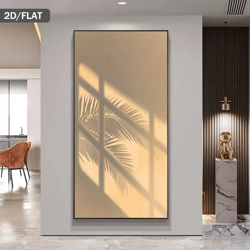 Minimalist Palm‑Leaf Shadow Wall Art – Soft Beige Neutral Picture for Modern Living Rooms, Calm Natural Light Interiors & Contemporary Minimalist Home Décor (Unframed)