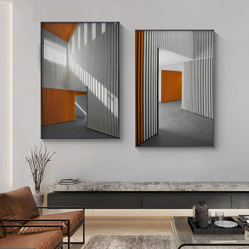 Modern Abstract Architectural Wall Art Fine Art Canvas Prints - Pictures For Office Meeting Room Dining Room Foyer Art Decor