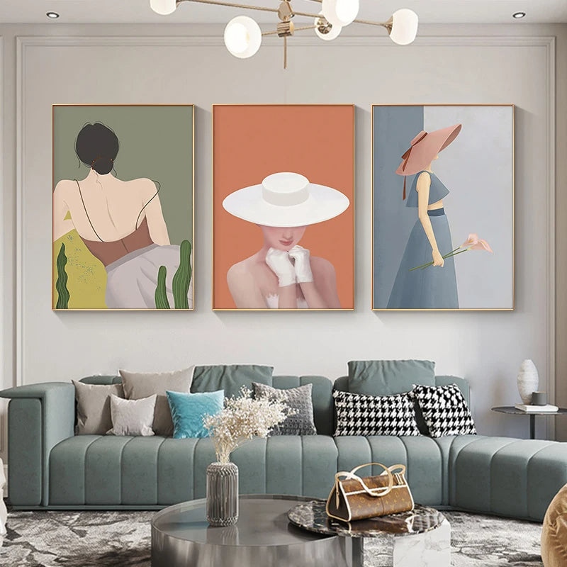 Modern Abstract Beauty Fashion Girl Figure Art Fine Art Canvas Prints - Pictures For Living Room Bedroom Boutique Salon Art Decor