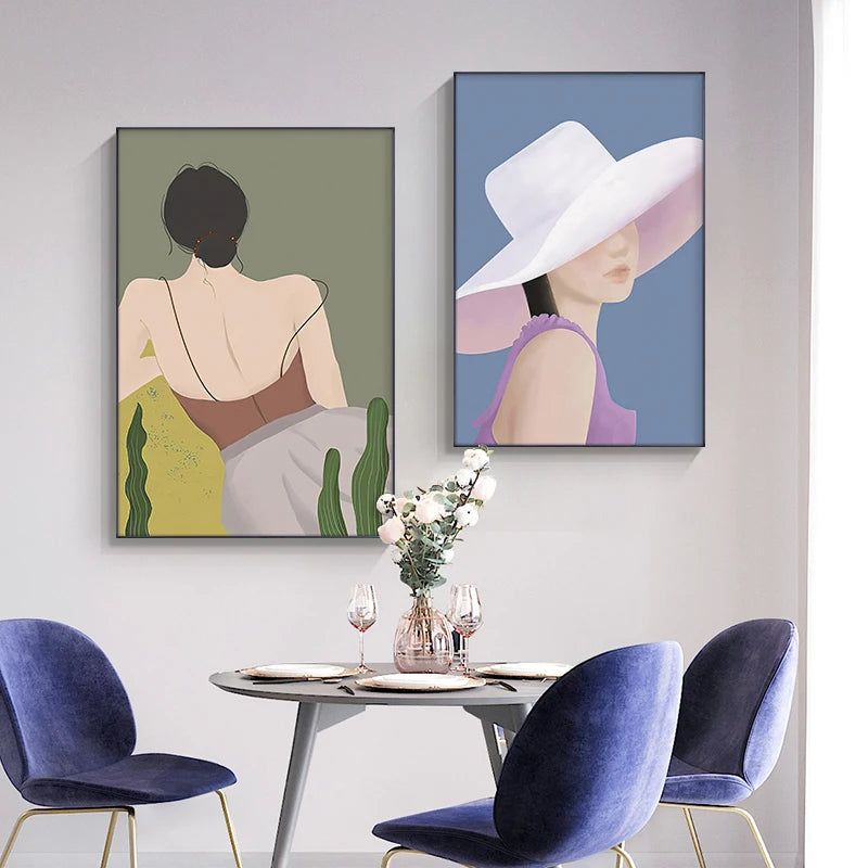 Modern Abstract Beauty Fashion Girl Figure Art Fine Art Canvas Prints - Pictures For Living Room Bedroom Boutique Salon Art Decor