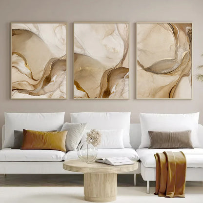 Modern Abstract Beige Brown Marble Print Wall Art Fine Art Canvas Prints - Artwork For Bohemian Style Living Room Bedroom Art For Modern Home Decor