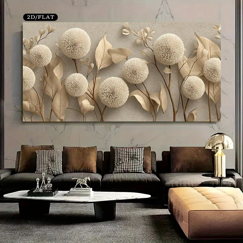 Modern Abstract Botanical Canvas Print – Elegant Neutral Cream Floral Wall Art with Stylised Blooms, Soft Leaf Detailing & Minimalist Design