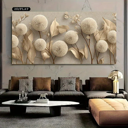Modern Abstract Botanical Canvas Print – Elegant Neutral Cream Floral Wall Art with Stylised Blooms, Soft Leaf Detailing & Minimalist Design