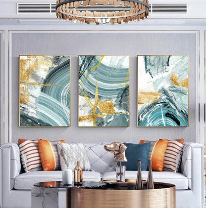 Modern Abstract Flowing Golden Jade Wall Art Fine Art Canvas Prints - Modern Art For Living Room Dining Room Bedroom Boutique Hotel Art For Contemporary Interiors