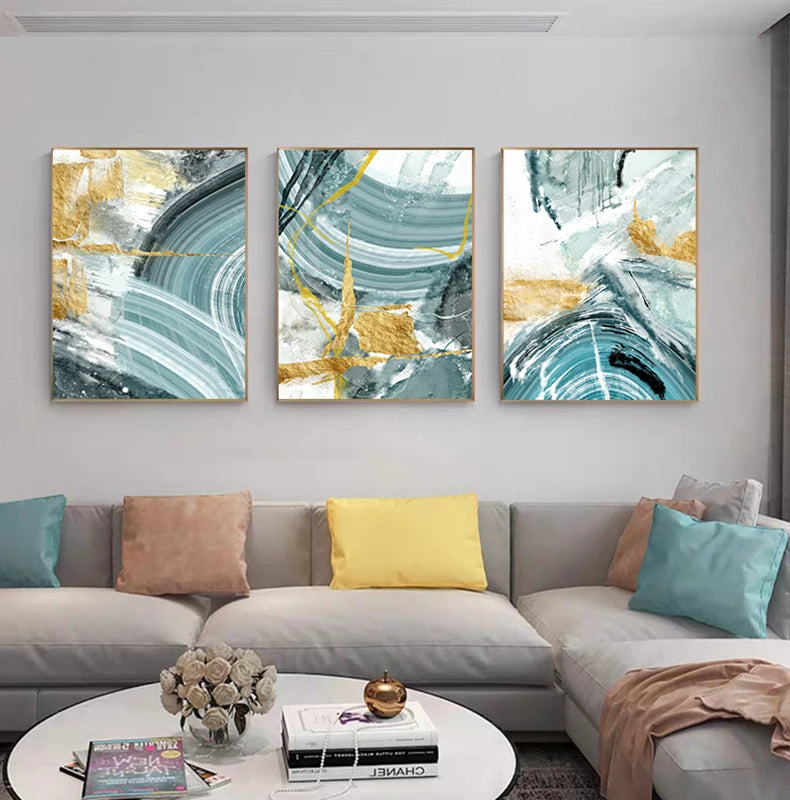 Modern Abstract Flowing Golden Jade Wall Art Fine Art Canvas Prints - Modern Art For Living Room Dining Room Bedroom Boutique Hotel Art For Contemporary Interiors