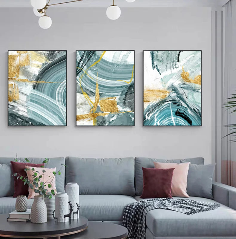 Modern Abstract Flowing Golden Jade Wall Art Fine Art Canvas Prints - Modern Art For Living Room Dining Room Bedroom Boutique Hotel Art For Contemporary Interiors