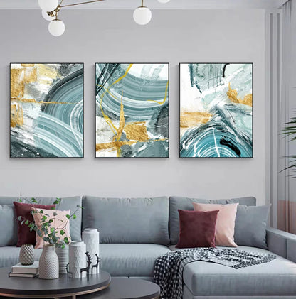 Modern Abstract Flowing Golden Jade Wall Art Fine Art Canvas Prints - Modern Art For Living Room Dining Room Bedroom Boutique Hotel Art For Contemporary Interiors