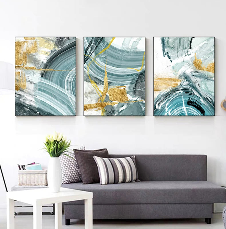 Modern Abstract Flowing Golden Jade Wall Art Fine Art Canvas Prints - Modern Art For Living Room Dining Room Bedroom Boutique Hotel Art For Contemporary Interiors