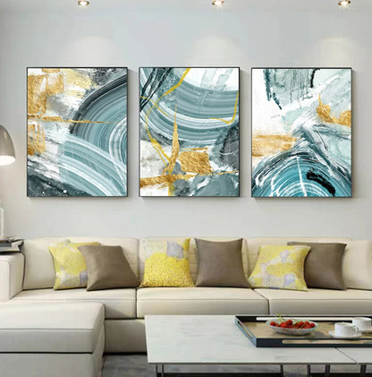 Modern Abstract Flowing Golden Jade Wall Art Fine Art Canvas Prints - Modern Art For Living Room Dining Room Bedroom Boutique Hotel Art For Contemporary Interiors