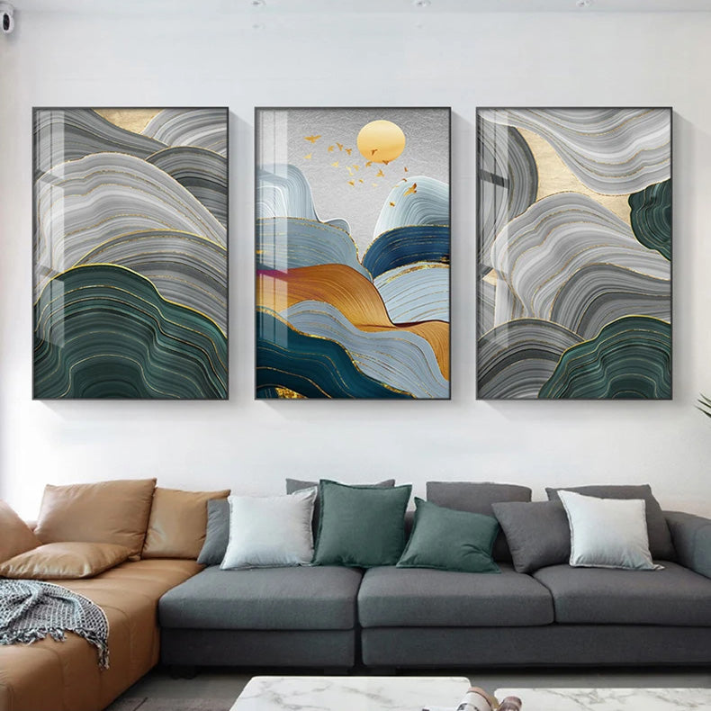 Modern Abstract Flowing Landscape Wall Art Fine Art Canvas Prints - Art For Modern Apartment Living Room Dining Room Foyer Art For Contemporary Home Decor