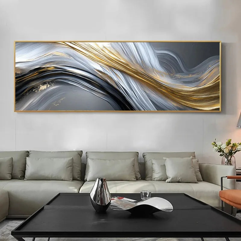Modern Abstract Flowing Streamline Concept Wall Art Fine Art Canvas Print - Wide Format Living Room Picture For Above The Sofa Wide Art For Above The Bed