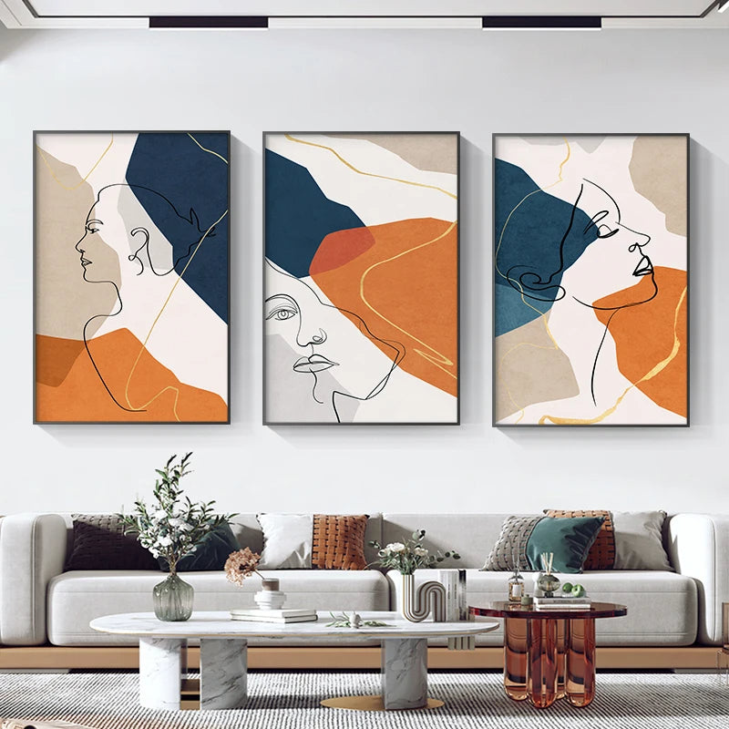 Modern Abstract Line Art Figure Art Fine Art Canvas Prints - Boutique Fashion Art For Living Room Bedroom Contemporary Salon Art Decor