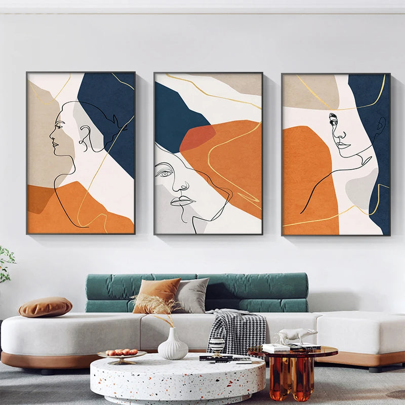 Modern Abstract Line Art Figure Art Fine Art Canvas Prints - Boutique Fashion Art For Living Room Bedroom Contemporary Salon Art Decor