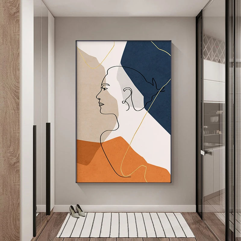 Modern Abstract Line Art Figure Art Fine Art Canvas Prints - Boutique Fashion Art For Living Room Bedroom Contemporary Salon Art Decor