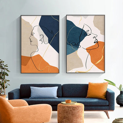 Modern Abstract Line Art Figure Art Fine Art Canvas Prints - Boutique Fashion Art For Living Room Bedroom Contemporary Salon Art Decor